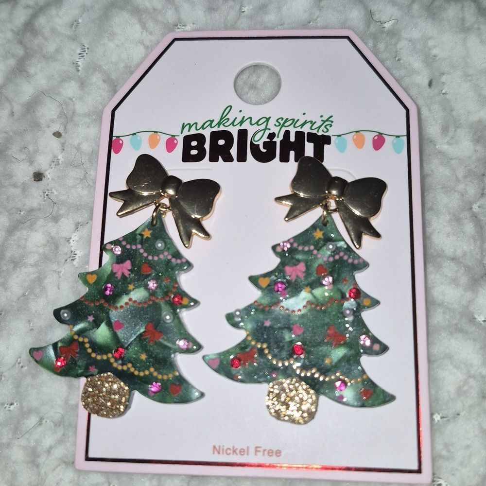 Christmas Tree Dangle Post Earrings - New